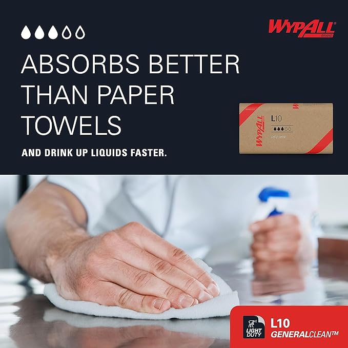 WypAll GeneralClean L10 Cloths Light Cleaning Wipes (01770), Dairy Towels, Bulk Paper Wipers, White (12 Packs of 200 Sheets, 2,400 Sheet Total)
