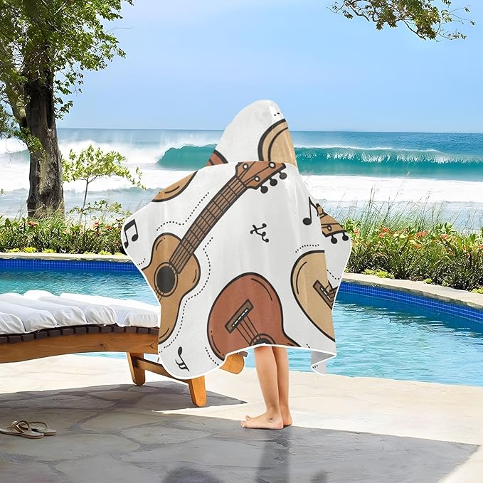 SUABO Kids' Bath Towels Music Guitars Ukuleles Hooded Towels for Boys Girls,Toddler Towels Multi-Purpose for Beach,Pool and Bathroom,23.5" x 50", Soft and Highly Absorbent