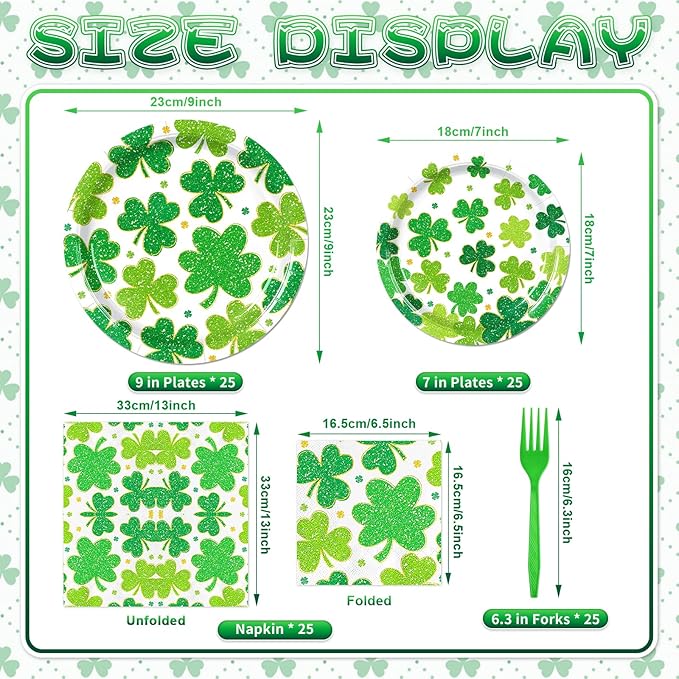 100 Pieces St. Patrick’s Day Party Tableware Set – Shamrock Clover Plates, Napkins and Forks, Green Disposable Dinnerware for Irish Party and Lucky Clover Party Supplies