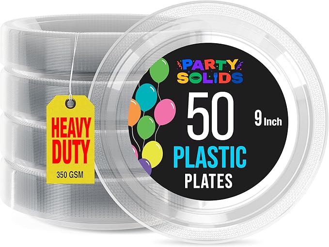 Exquisite Party Solids Clear Plastic Plates For Party Supplies 9" Clear Disposable Plates Heavy Duty 50 Pcs Plastic Dinnerware Sets Heavy Duty 350 GSM Disposable Dinnerware Set