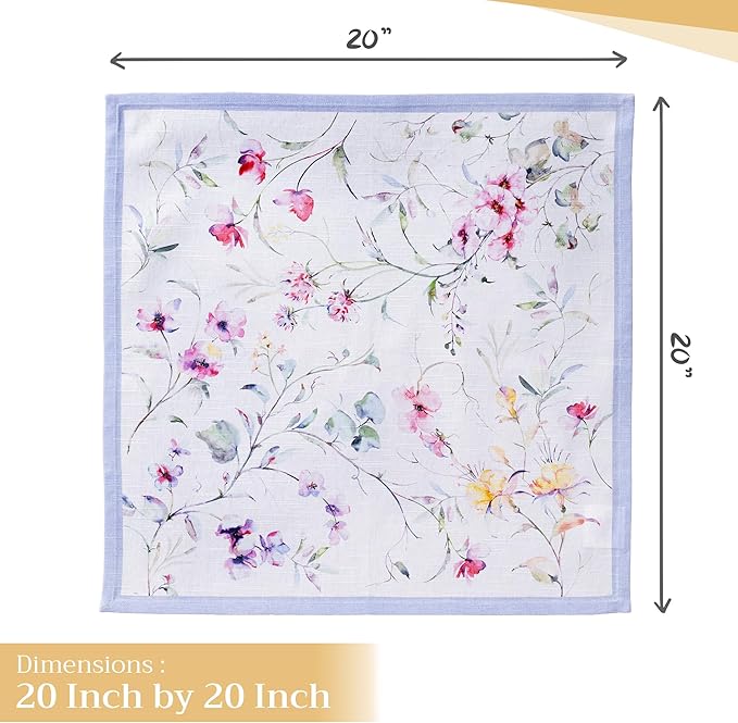 Maison d' Hermine 100% Cotton Cloth Napkins Set of 4 Everyday Reusable Square Napkins Cloth Washable Dinner Party Wedding Restaurant Hotel Kitchen Spring Summer (Summer Floral, 20" x 20")