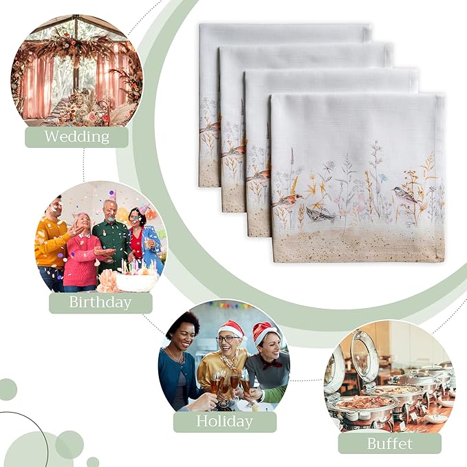 Maison d' Hermine 100% Cotton Cloth Napkins Set of 4 Everyday Reusable Square Napkins Cloth Washable Dinner Party Wedding Restaurant Hotel Kitchen Spring Summer (Meadow Florals - Beige, 20" x 20")