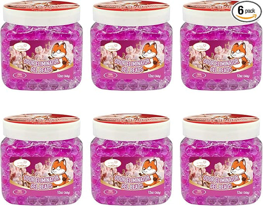 6 Pack Odor Eliminator Gel Beads, 12 oz, Air Freshener Beads for Home & Car, Pet Odor Eliminator for Bathroom, Closet, Pet Area & RVs, Long-Lasting Natural Fresh Cotton