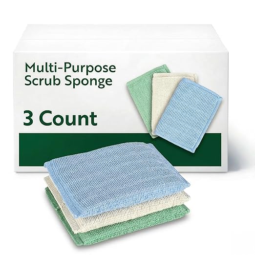 Restaurantware Scouring Pad 3 Count 5.5 x 3.9 Inches Plastic Steel Wool Sponge Metal Scrubber Durable Odor Free Scrubber Multi-Color Blue+Beige+Green Household Cleaning Sponge