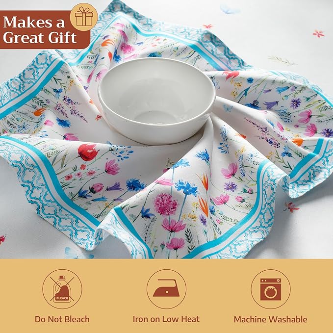 Maison d' Hermine 100% Cotton Cloth Napkins Set of 4 Everyday Reusable Square Napkins Cloth Washable Dinner Party Wedding Restaurant Hotel Kitchen Spring Summer (Flower in The Field, 20" x 20")