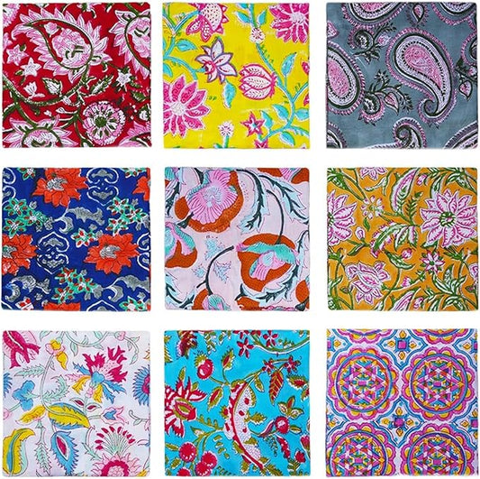 THRIVING Cotton Cloth Napkins Table Napkins Hand Block Printed Home Decor Eco Friendly Kitchen Towels Table Decor Linen Dinner Napkins Living Cloth Napkins 16" x 16" Pack of 6