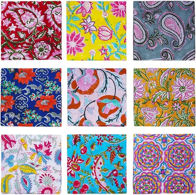THRIVING Cotton Cloth Napkins Table Napkins Hand Block Printed Home Decor Eco Friendly Kitchen Towels Table Decor Linen Dinner Napkins Living Cloth Napkins 18" x 18" Pack of 6