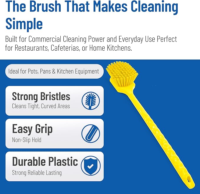 SPARTA 20" Floater Scrub Brush with Long Handle, Oil-Resistant Polyester Bristles, Multiple Trim Angles, Foam-Injected Polymer Block, Commercial Cleaning Tool, Yellow