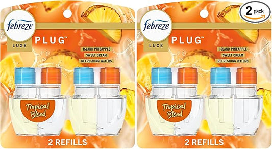 Febreze Plug In Air Freshener,Odor-Fighting Scented Oil Refill,Tropical Blend Scent,2 Refill,(Pack of 2)