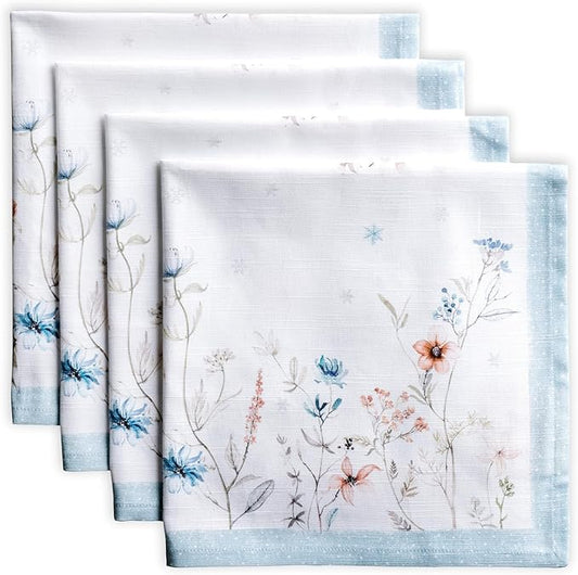 Maison d' Hermine Cloth Napkins Set of 4 100% Cotton for Thanksgiving Christmas Decorations Everyday Reusable Square Fall Napkins Cloth Washable Dinner Party (Ice Florals, 20"x20")