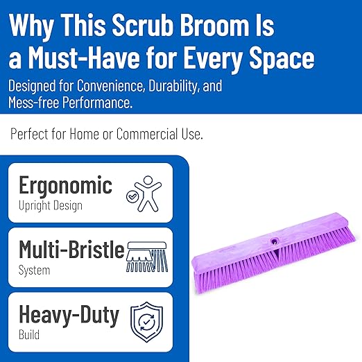 SPARTA Omni Sweep Plastic Push Broom Head, Heavy Duty, Industrial Broom With Color Code System For Outdoor, Indoor, Garage, Concrete, Patio, Kitchen, Bathroom, 18 Inches, Purple