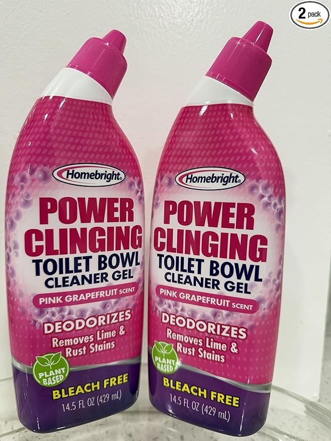 HOMEBRIGHT Power Clinging Toilet Bowl Cleaner Gel, Pink Grapefruit Scent, Bleach Free, 14.5 fl oz, 2 Pack