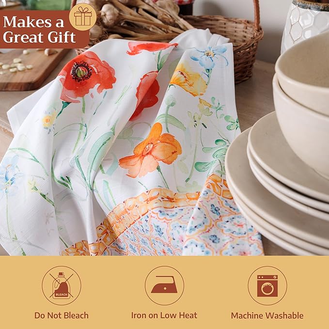 Maison d' Hermine Kitchen Towels Set of 3 100% Cotton 27.50" x 20" Reusable Cloth Tea Dish Towels Absorbent with Hanging Loop for Kitchen Farmhouse Hotel Spring Summer - Summer Whisper