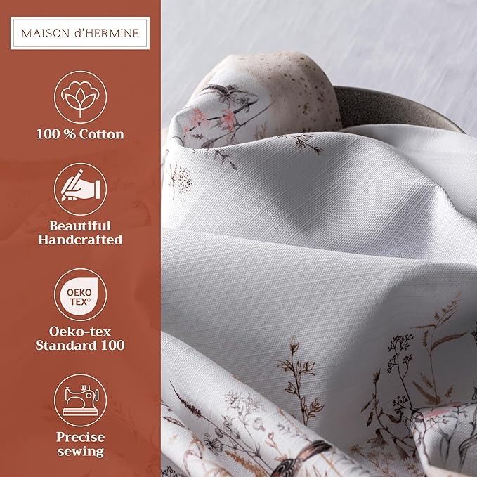 Maison d' Hermine 100% Cotton Cloth Napkins Set of 4 Everyday Reusable Square Napkins Cloth Washable Dinner Party Wedding Restaurant Hotel Kitchen Spring Summer (Meadow Florals - Brown, 20" x 20")