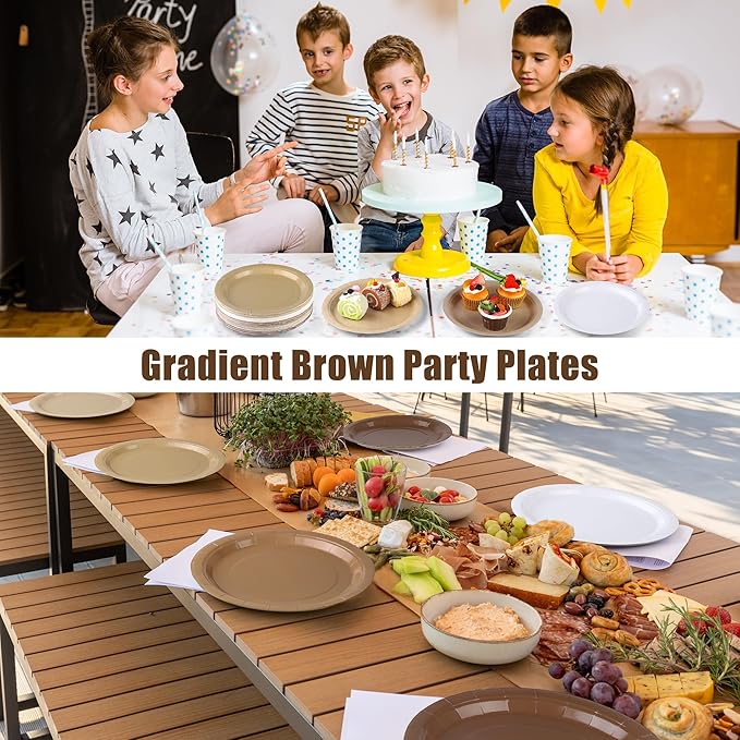 Kochorie 60 Pieces Gradient Brown Disposable Paper Plates 9 Inch Heavy Duty Dinner Plates, Solid Color, Table Decorations Party Supplies for Birthdays, Weddings, Daily Use