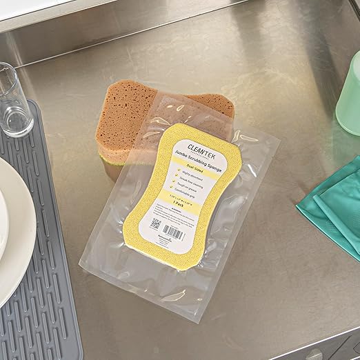 Restaurantware Sponge and Scouring Pad Combo 1 Count 7.7 x 4.9 x 2.1 Inches Plastic Multi-Surface Scrubber Flexible Cleaning Sponge for Commercial Kitchens