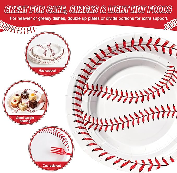 100 Pcs Baseball Party Supplies for 25 Guests, Heavy-Duty 7" & 9" Paper Plates, 2-Ply 13" Napkins & Plastic Forks, Disposable Baseball Themed Tableware Set for Game Day and Birthday