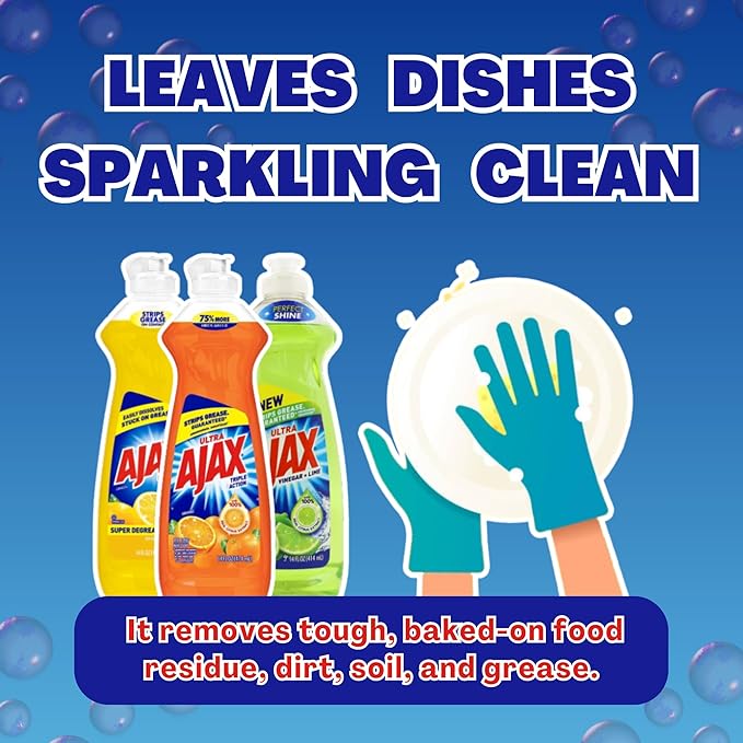 Ajax Dish Soap - Ajax Dishwashing Liquid Super Degreaser 14 FL OZ (Lemon, Orange, Lime) (Variety Pack of 6) 2 of Each - Includes Clean is Better Card