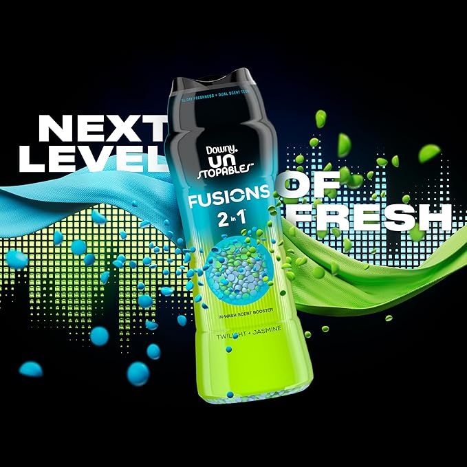 Downy Unstopables Fusions Scent Booster Beads Twilight Jasmine | 24-Hour Freshness | Dual Scent Technology | 21.1 oz | Pack of 4