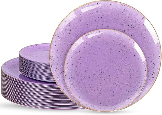 Liacere 32PCS Purple Plastic Plates - Purple Stone Plastic Disposable Tableware Plates Modern Dinnerware Set - Wedding & Warm Winter & Party & Easter Day