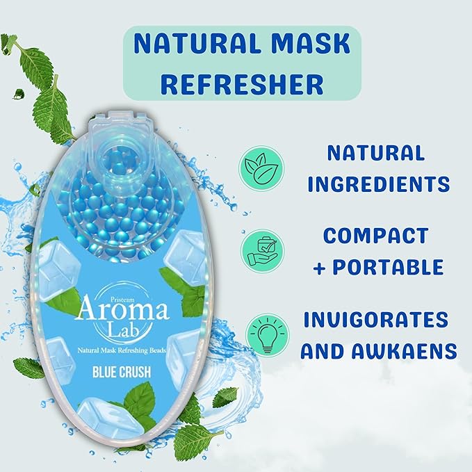 Face Mask Refresher - 200 Blue Menthol Scented Air Freshener Beads for Face Masks – Long-Lasting Fresh Aroma with Natural Essential Oils (2 Packs of 100)