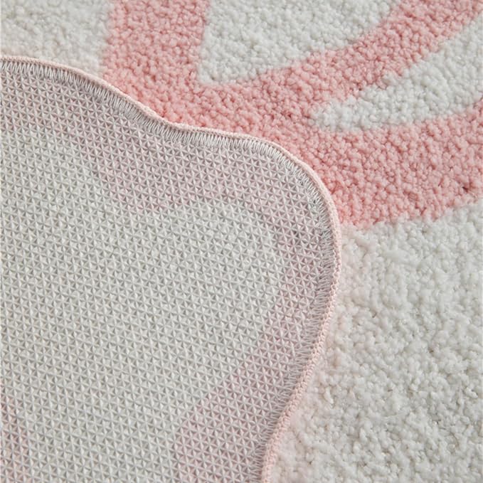 Pink Scalloped Bathroom Mat 32x20, Soft Absorbent Bath Mats, Machine Washable Microfiber Floor Mats for Bathroom Tubs, Sinks and Showers