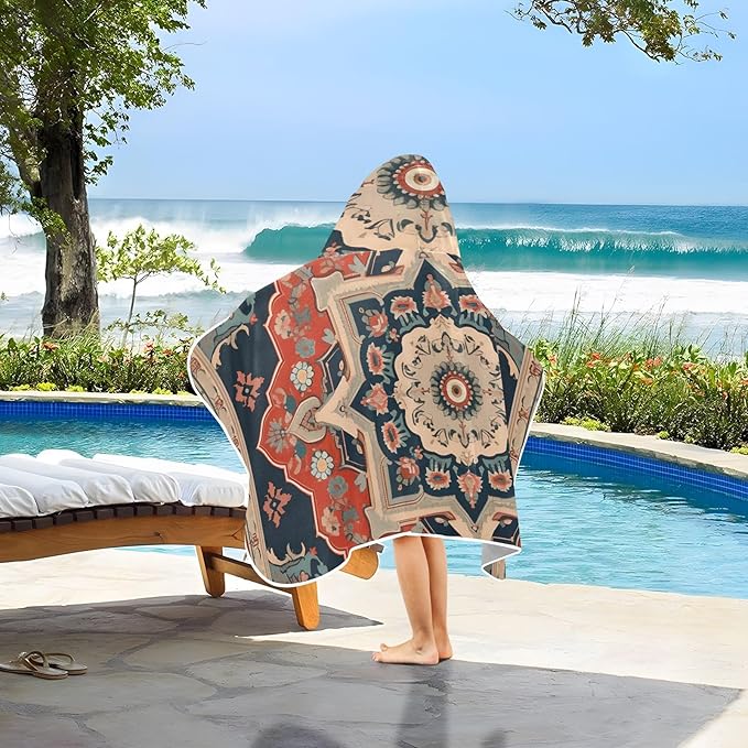 Hooded Towel for Kids Fantanbulas Tribal Floral Beach Wrap Bath Towels 50x23.5in