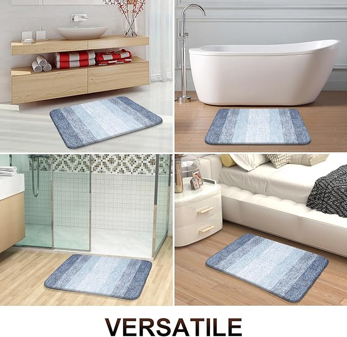 OLANLY Bathroom Rugs Sets 3 Piece, Soft Absorbent Microfiber Bath Mats and U-Shaped Contour Toilet Rug, Plush Shaggy Bath Mat Set for Bathroom (36"x24"+24"x16"+24"x20", Blue)