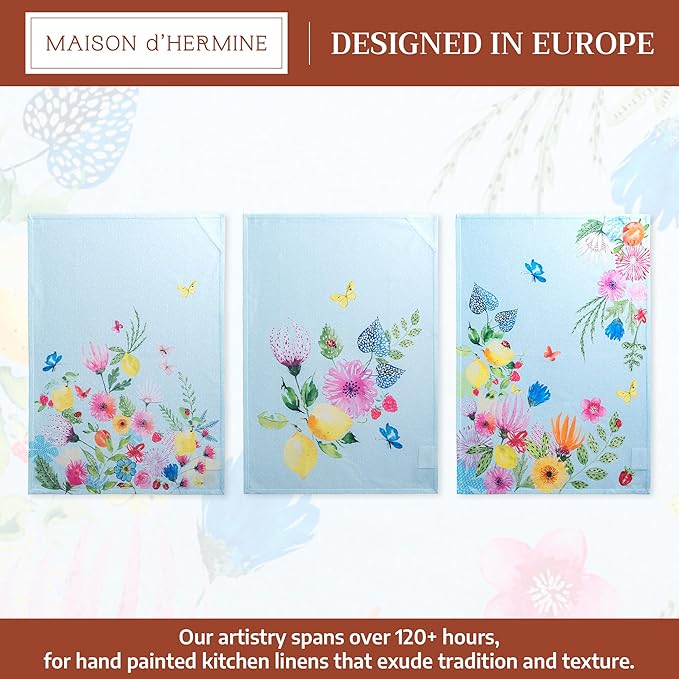 Maison d' Hermine Kitchen Towels Set of 3 100% Cotton 27.50" x 20" Reusable Cloth Tea Dish Towels Absorbent with Hanging Loop for Kitchen Farmhouse Hotel Spring Summer - Jardin D'Ete - Mint