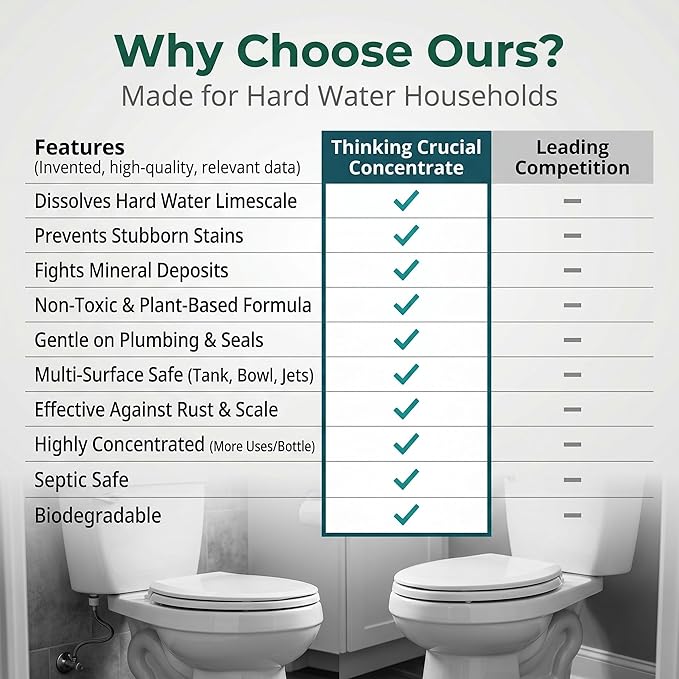 Think Crucial Toilet Tank Cleaner Concentrate — 35% Citric Acid, 8 Uses, Bleach-Free, No Blue Dye, Septic Safe — 16 fl oz