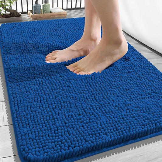 OLANLY Bathroom Rugs 34x21, Extra Soft Absorbent Chenille Bath Rugs, Rubber Backing Quick Dry, Machine Washable Bath Mats for Bathroom Floor, Tub and Shower, Home Decor Accessories, Deep Navy Blue