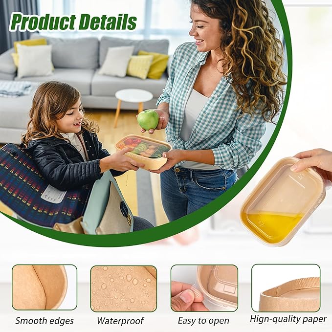 50-Pack 19oz Disposable Kraft Paper Bowls with Lids and Forks, Disposable Meal Prep Containers Bowls Disposable Food Prep Container with Lids, Freezer and Microwave Safe for Hot Soup Cold Food Takeout