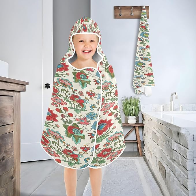 CEBUGI Spring Floral Hooded Bath Towel for Kids Absorbent Soft Bath Towel Wrap with Hood 50x23.5in Pool Beach Shower Towel for Boys Girls