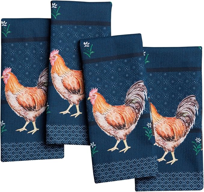 Maison d' Hermine 100% Cotton Cloth Napkins Set of 4 Everyday Reusable Square Napkins Cloth Washable Dinner Party Wedding Restaurant Hotel Kitchen Spring Summer (Meadow Rooster, 18" x 18")