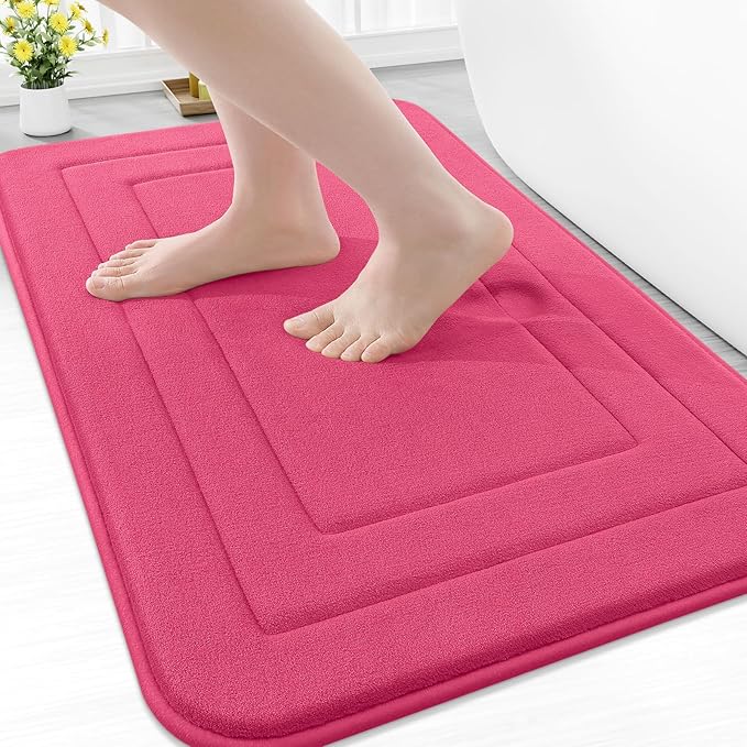 Arotive Memory Foam Bathroom Rug Mat 30x20, Ultra Soft and Absorbent Bath Mat, Machine Wash Dry, Comfortable Bath Rug Carpet for Bathroom Floor, Tub and Shower, Deep Pink