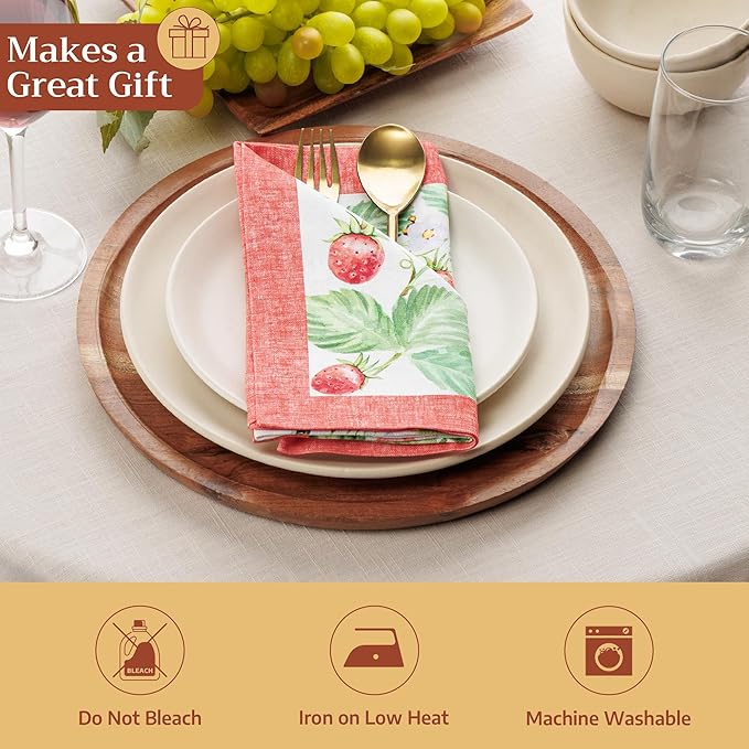 Maison d' Hermine 100% Cotton Cloth Napkins Set of 4 Everyday Reusable Square Napkins Cloth Washable Dinner Party Wedding Restaurant Hotel Kitchen Spring Summer (Strawberry Summer, 18" x 18")