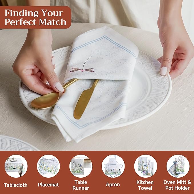 Maison d' Hermine 100% Cotton Cloth Napkins Set of 4 Everyday Reusable Square Napkins Cloth Washable Dinner Party Wedding Restaurant Hotel Kitchen Spring Summer (Fleurs De Mai, 20" x 20")