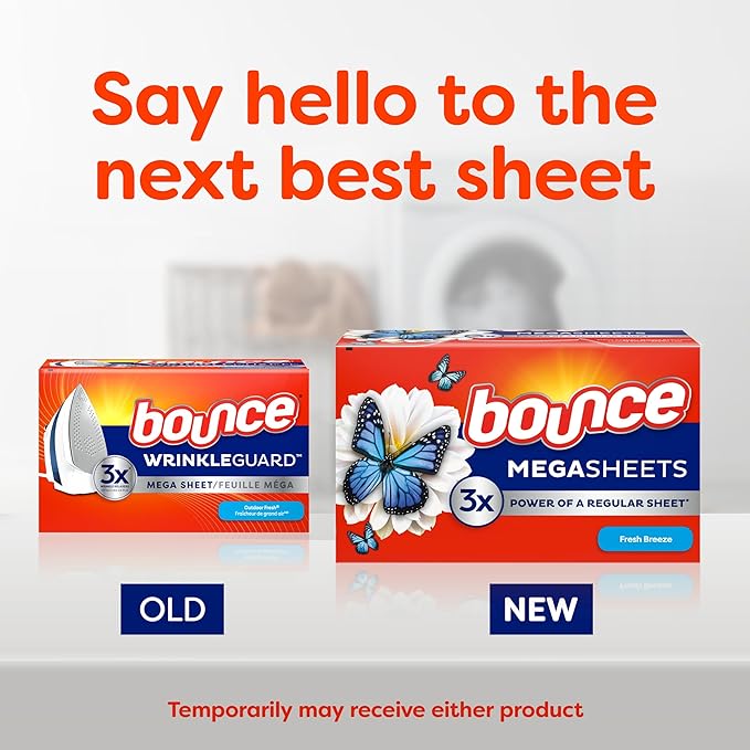 Bounce Mega Dryer Sheets, Fresh Breeze, 130 Count, Mega Fabric Softener Sheets with Static Control, Wrinkle Reduction, Extra Softness, Lasting Scent, Repels Lint (Pack of 3)