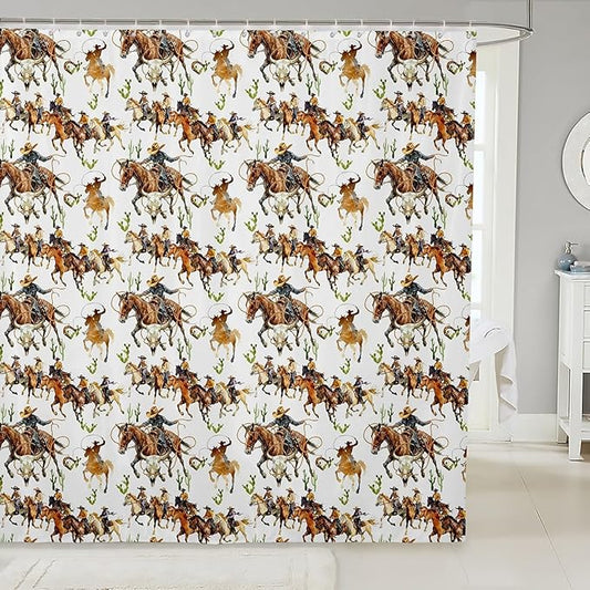 Feelyou Kids Western Decor Shower Curtain Wild West Cowboy Bath Curtain for Boys Teens Decor Rodeo Cowboy Style Bathroom Shower Curtain Set Brown Kids Bathroom Accessories 72"x72"