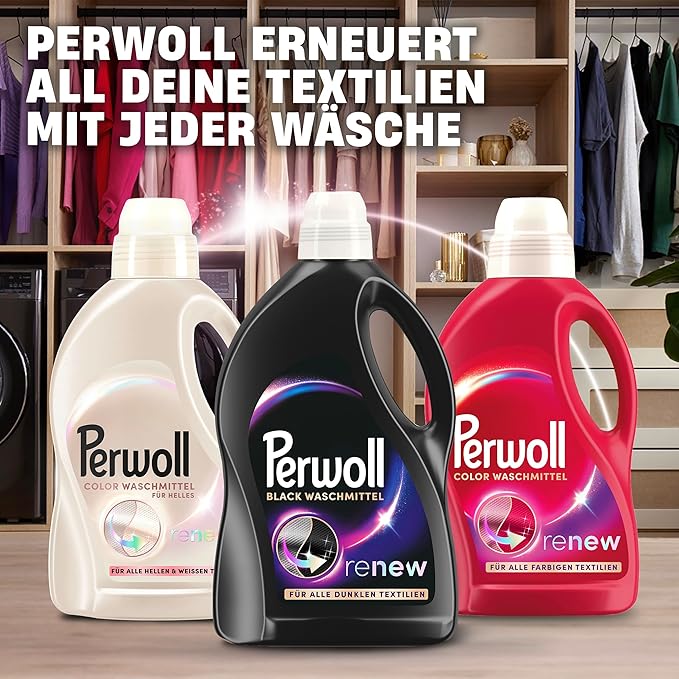Perwoll Black Detergent (1 x 27 Wash Loads) Mild Detergent | Gently Cleans and Renews Dark Colors and Fibers | For All Dark Textiles | With Triple-Renew Technology