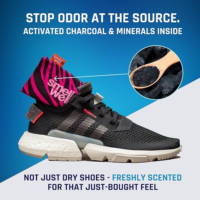 SmellWell - Scented Shoe Deodorizer Inserts - Odor Eliminators - Activated Bamboo Charcoal + Minerals - Natural Fresheners for shoes, bags, gloves - 2 x 1.8oz Original Size Geometric Orange