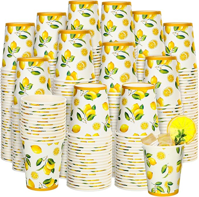 Umigy 200 Pcs Lemonade Paper Cups Disposable Lemonade Stand Cups Bathroom Mouthwash Drinking Disposable Cups for Summer Party Picnics Barbecues Traveling Hot Cold Beverage Water Juice (8 oz)
