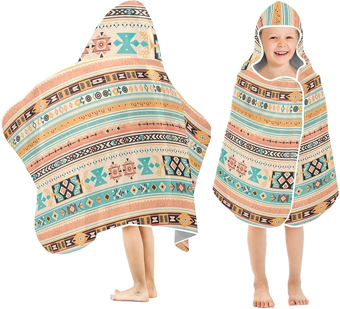 Kids Hooded Towels Ikat Ethnic Geometric Swimming Beach Towel 23.5" x 50" Bath Towel for Boys Girls 21215687
