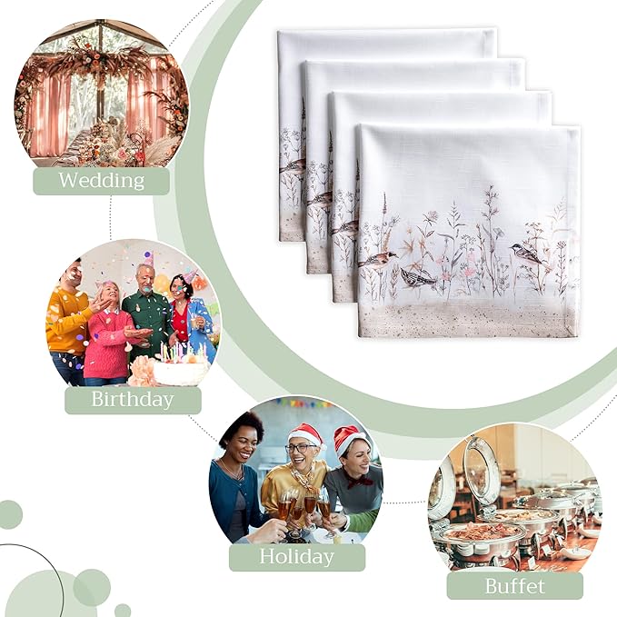 Maison d' Hermine 100% Cotton Cloth Napkins Set of 4 Everyday Reusable Square Napkins Cloth Washable Dinner Party Wedding Restaurant Hotel Kitchen Spring Summer (Meadow Florals - Brown, 20" x 20")