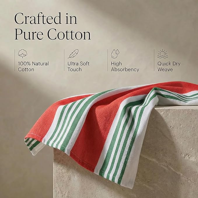 Urban Villa Kitchen Towels 100% Cotton Dish Towels for Kitchen (Set of 6) 20”x30” Dish Cloths Highly Absorbent Kitchen Linen Set with Hanging Loop Perfect for Drying Dishes Cleaning Towels- Christmas