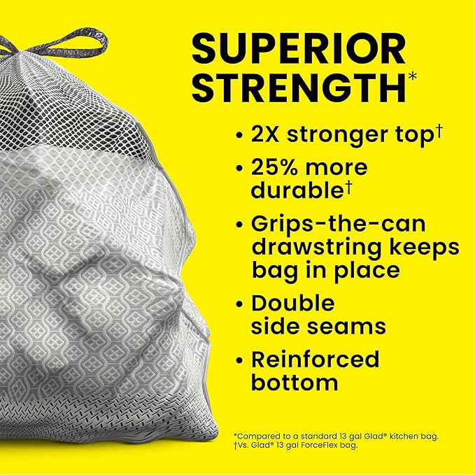 Glad ForceFlex MaxStrength Kitchen Trash Bags, 13 Gal, Fresh Clean Febreze, 34 Ct (Package May Vary) (Pack of 2)