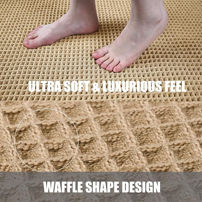 Waffle Bathroom Rugs, Large Non Slip Absorbent Waffle Knit Bath Mat for Shower Floor, Tub and Bathroom Door, Ultra Soft Quick Dry, Brown, 24"x36"