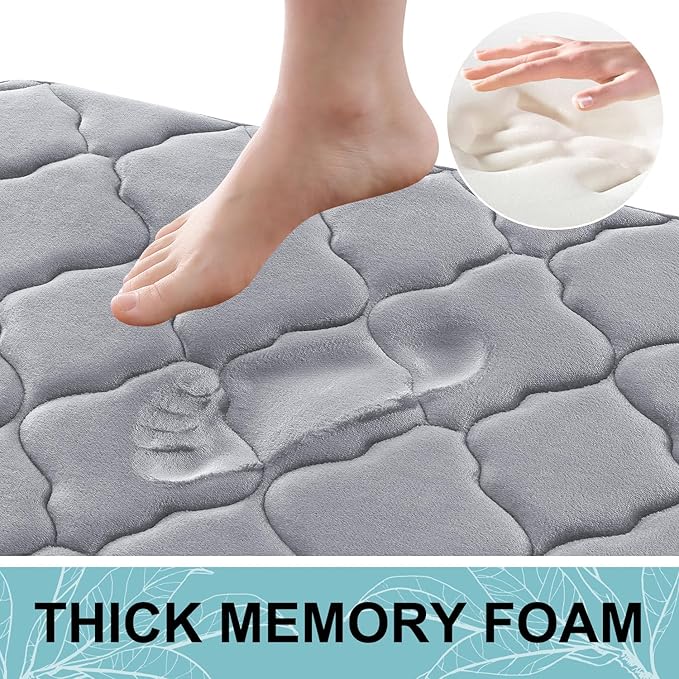 OLANLY Memory Foam Bath Mat Rug 47x24, Ultra Soft and Absorbent Bathroom Rugs, Non-Slip, Comfortable, Machine Washable Bath Carpet for Bathroom Floor, Tub, Shower and Home Decor Accessories, Grey