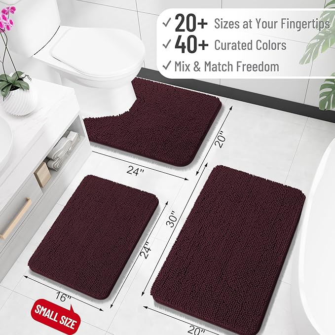OLANLY Large Bathroom Rugs 45x27, Extra Soft Absorbent Chenille Bath Rugs, Rubber Backing Quick Dry, Machine Washable Bath Mats for Bathroom Floor, Tub and Shower, Home Decor Accessories, Black Cherry
