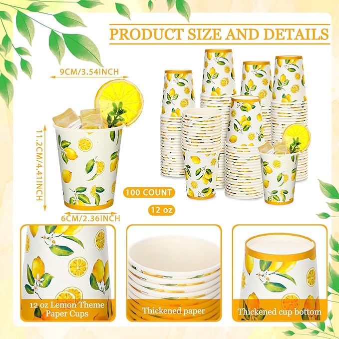Umigy 100 Pcs Lemonade Paper Cups Disposable Lemonade Stand Cups Bathroom Mouthwash Drinking Disposable Mugs for Summer Party Picnics Barbecues Traveling Hot Cold Beverage Water Juice (12 oz)